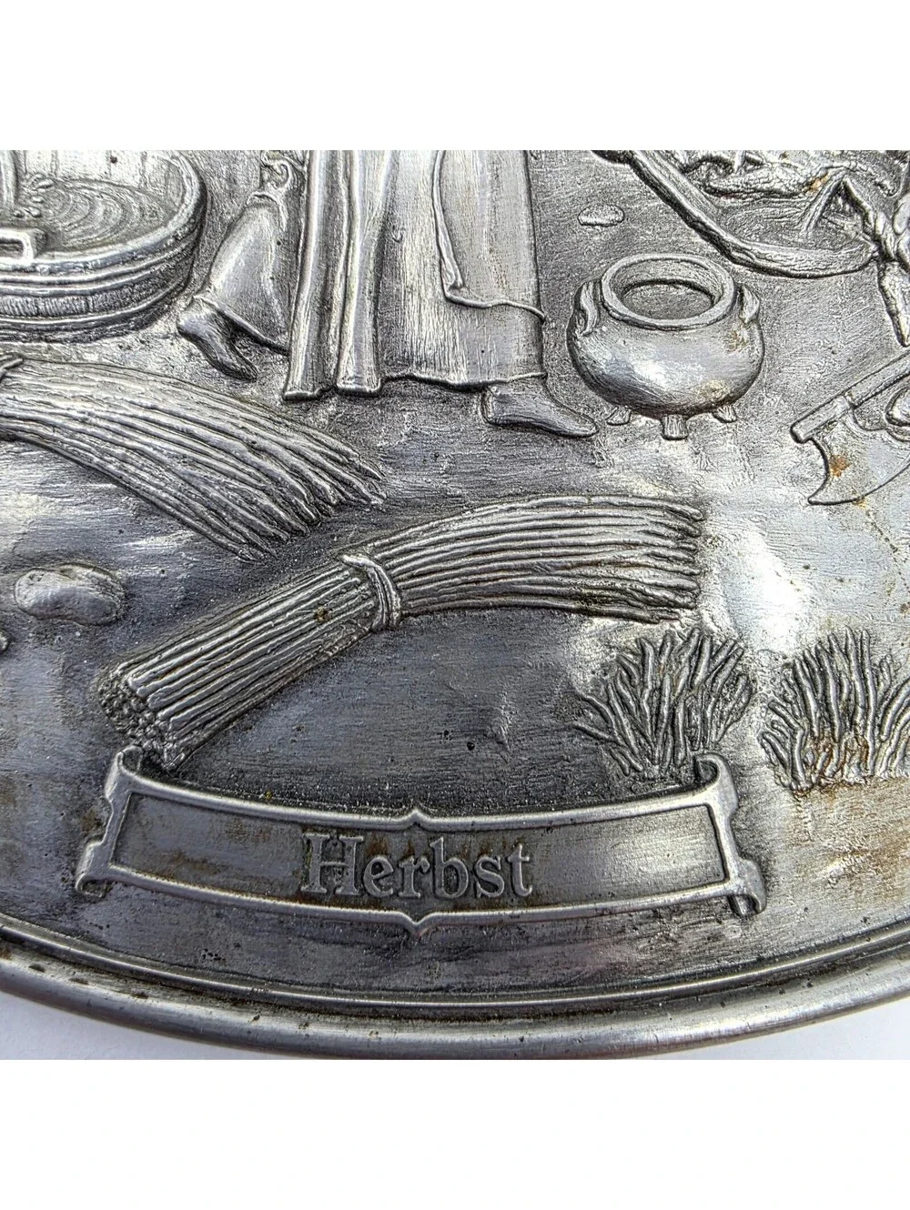 Vintage BMF Zinn Pewter Herbst Autumn German Wall Hanging Bell Pull